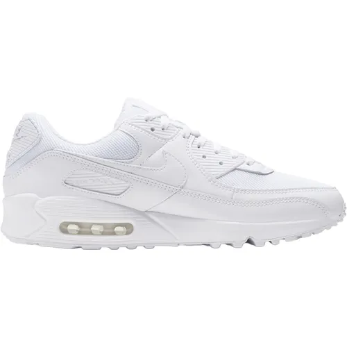 Nike Herren AIR MAX 90 Sneaker, White/White-White-Wolf Grey, 44.5 EU - Laufschuhe mit atmungsaktivem Design und Schaumstoff-Zwischensohle für optimalen Komfort, ideal für Sport und Freizeit.