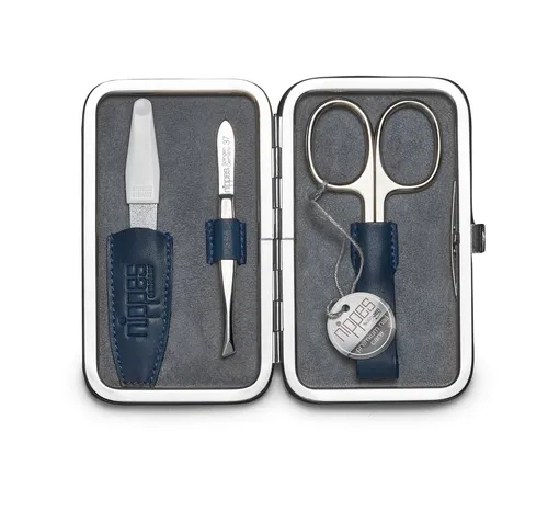 nippes Solingen Maniküre-Etui Vintage 3 tlg. - Nageletuis mit hochwertigem Rind- und Wildleder, vernickelten Instrumenten und ideal für die ganze Familie - perfekt für die Maniküre zu Hause.