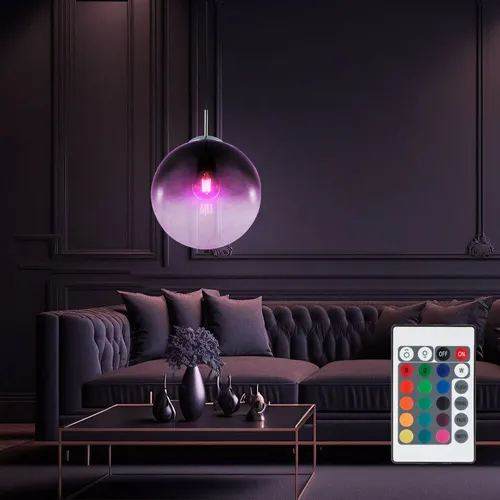 Kugel Decken Hänge Lampe dimmbar mit Fernbedienung - Moderne Hängeleuchte mit 25 cm Durchmesser, inkl. dimmbarem RGB LED Leuchtmittel für stimmungsvolle Beleuchtung. Ideal für Wohnzimmer und Schlafzimmer.