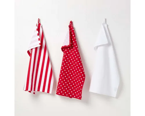 Homescapes Geschirrtuch 3er-Set Geschirrtücher – Polka Dots rot-weiß aus 100% Baumwolle
