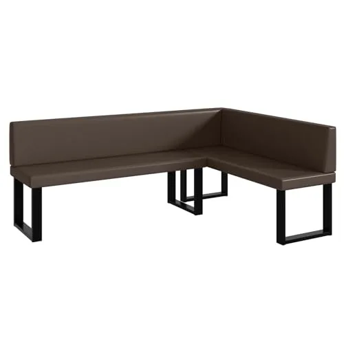 MEBLINI Eckbank für Esszimmer - Küchenbank - Essecke - Sitzecke Küche - ERIC - U-Beine 142x196x87cm Rechts - Braun Kunstleder