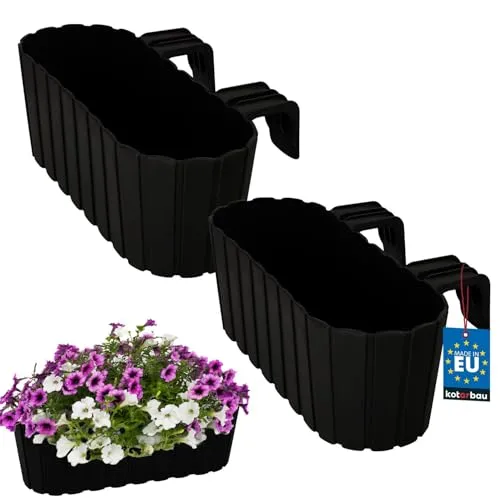 KOTARBAU® 2er Set Blumentopf 40 x 15 x 15 cm Anthrazit PVC Blumenkasten Balkongeländer für Balkon mit halterung Pflanzkübel Außen Balkongeländer Hochbeet Balkon Blumentopf Balkonblumentopf Blumentöpfe