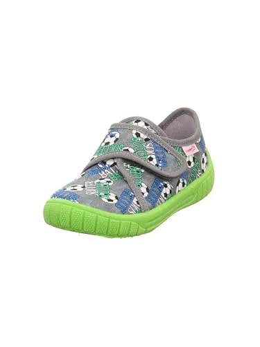 Superfit Jungen Bill Hausschuhe, Grau Mehrfarbig 2050, 31 EU - Hausschuhe mit flexibler Laufsohle, atmungsaktivem Baumwollfutter und veganem Design – ideal für Kinder mit kinderleichtem Einstieg dank Klettverschluss.