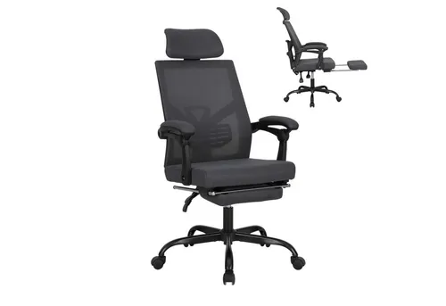 UEV Bürostuhl Schreibtischstuhl ergonomisch,Chefsessel bis 136 kg Höhenverstellbar (atmungsaktiver Stoff drehstuhl mit Armlehnen, Dynamischer Lordosenstütze), neigebar bis 135° verstellbarer Kopfstütze Fußstütze