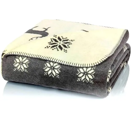 Glart Kuscheldecke Rentier Grau-Beige XL 150x200 cm - Tagesdecken: Weiche, fusselfreie Wolldecke für gemütliche Stunden, ideal für Sofa und Kinderzimmer. Hochwertige Qualität nach Ökotex Standard 100, perfekt für Allergiker.