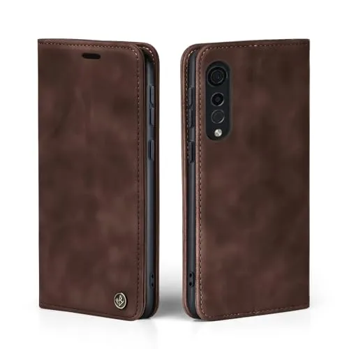 LBH Handyhülle für LG Velvet 5G in Dunkelbraun mit Karten- und Geldfach Smartphone Hülle mit Standfunktion Flip Case Schutzhülle Magnetverschluss Vintage