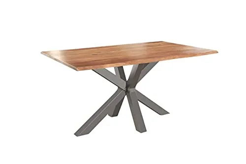 SAM Baumkantentisch 120 x 80 cm Spyro, Akazienholz naturfarben & massiv, Esszimmertisch mit silbernem Spider-Metallgestell, Platte 26 mm