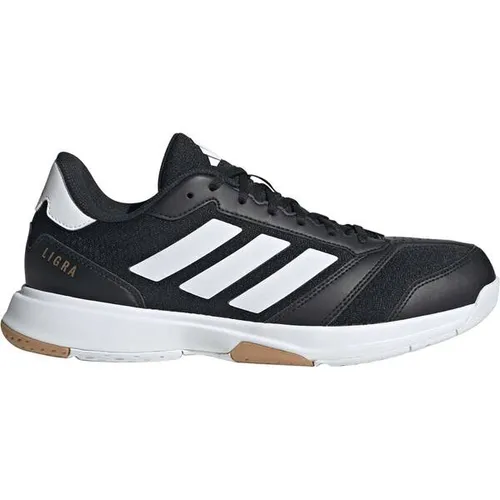 ADIDAS Herren Handballschuhe Ligra 8 Indoor - Handballschuhe mit atmungsaktivem Obermaterial aus Synthetikleder und Mesh, ideal für rasante Richtungswechsel. Hergestellt aus mindestens 20 % recycelten Materialien für mehr Nachhaltigkeit.