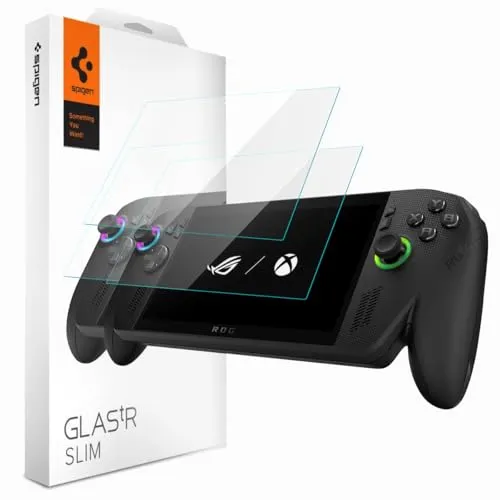 Spigen Glas.tR Slim Schutzfolie kompatibel mit Asus ROG Xbox Ally, ROG Xbox Ally X, ROG Ally, ROG Ally X, MSI Claw 7 AI+ (7 Zoll), 2 Stück, Kristallklar, Präzise Berührung, Kratzfest, 9H Härte Folie