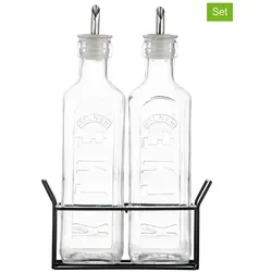 KILNER Öl und Essigspender Set - 2x 600 ml Flaschen mit Ausgießer, stilvolles Menage-Set für tropffreies Ausgießen und moderne Aufbewahrung