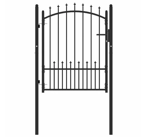 furnicato Zauneinzeltür – Modernes schwarzes Gartentor aus pulverbeschichtetem Stahl - Stilvolles Gartentor mit bogenförmigem Design und eleganten Spitzen. Hergestellt aus robustem, pulverbeschichtetem Stahl für Langlebigkeit und minimalen Pflegeaufwand. Inklusive stabiler Pfosten und sicherem Schloss für zuverlässigen Schutz.