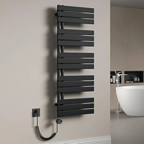 Mai & Mai Badheizkörper Handtuchheizkörper Badheizung Heizkörper bad 131x50 cm in Anthrazit Seitenanschluss Handtuchhalter Handtuchwärmer mit Heizstab 1000W