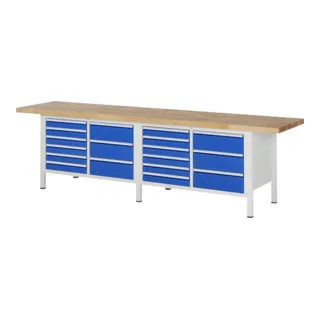 Rau Höhenverstellbare Werkbank 8479A2 - Robuste Werkbank mit höhenverstellbarem Stahlgestell und 16 Schubladen für optimale Aufbewahrung. Ideal für DIY- und Handwerksprojekte, made in Germany.