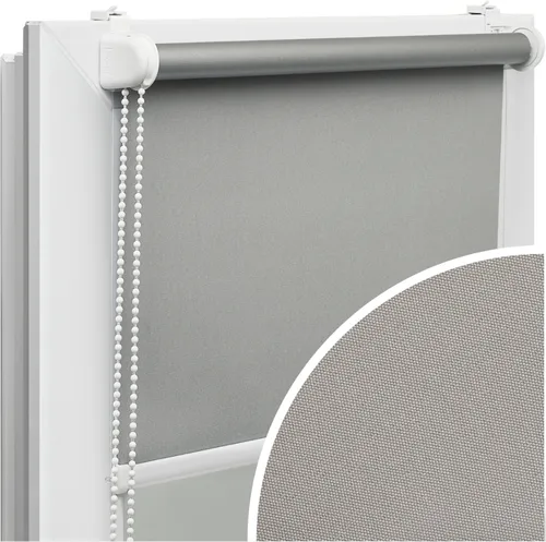 Voppi Verdunklungsrollo 50x150 cm grau, Thermorollo ohne Bohren, Fensterrollo, Innenrollo für Fenster, nicht invasive Montage