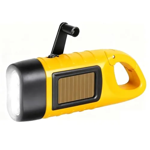 LAIVIYA Taschenlampe Kurbel Solar Dynamo Taschenlampe Handkurbel Wiederaufladbare LED Dynamo Notlicht mit Karabiner Mini Kurbeltaschenlampe mit kurbel und Solarpanel für Freien Camping (Gelb)