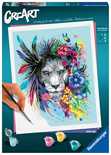 Ravensburger Malen nach Zahlen CREART Trend Serie C - Boho Lion 20130 - Schreibutensilien für kreative Köpfe, ab 12 Jahren, fördert die künstlerischen Fähigkeiten und bietet ein entspannendes Malerlebnis.