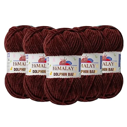Produktbild Himalaya Dolphin Baby Chenille-Garn, 100 % Polyester, jeder Strang 100 g, 120 m, 6: Super Bulky, Dunkelbraun – 80336