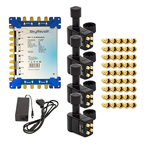 SkyRevolt SVC 17/8 Multiswitch - 4 SAT 8 Anschlüsse - Multischalter für 4 Satellitenpositionen auf 8 Ausgänge, ideal für den Empfang von 8 TV-Receivern gleichzeitig in bester Qualität, unterstützt 8K und 4K UltraHD.