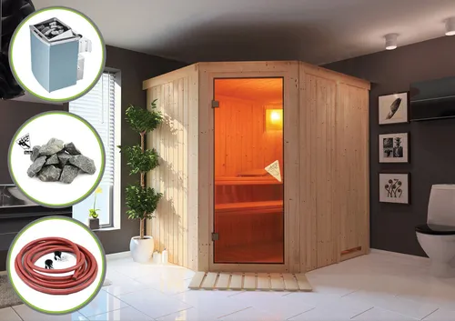 Karibu Sauna SIIRIN 196x170 cm mit 9 KW Ofen