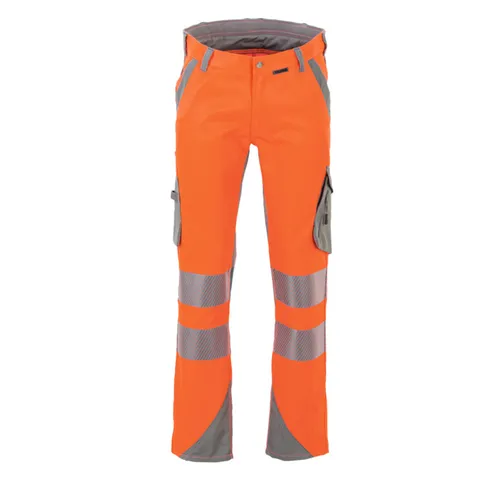 Planam Norit Warnschutz Herren Bundhose orange/zink Gr. 46 - Robuste Bundhose in Größe 46, ideal für sicheres Arbeiten. Hergestellt aus 75% Polyester und 25% Baumwolle, bietet sie hohen Tragekomfort und Sichtbarkeit.