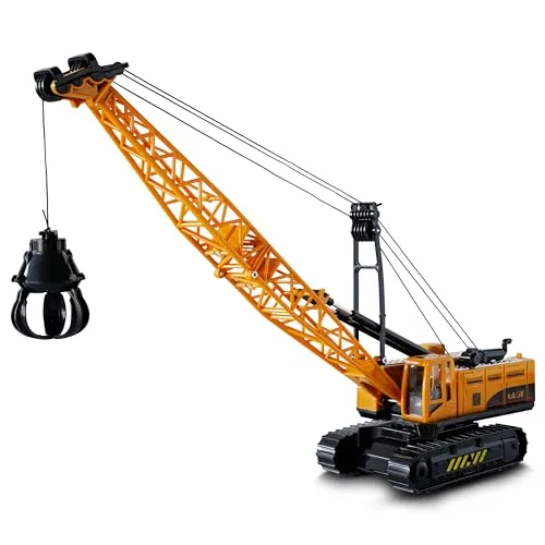 Oramics Spielzeug-Kran - Robuster Raupenkran mit 3-Arm-Greifer und Rückzugfunktion. Ideal für Kinder ab 3 Jahren, fördert kreatives Spielen und bietet viele bewegliche Teile.