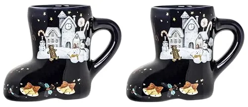 Lentz 2er Set - Glühweintassen Glühweinbecher Kinderpunschbecher Weihnachtstassen/Stiefelform aus Keramik Fassungsvermögen ca. 0,25ltr.