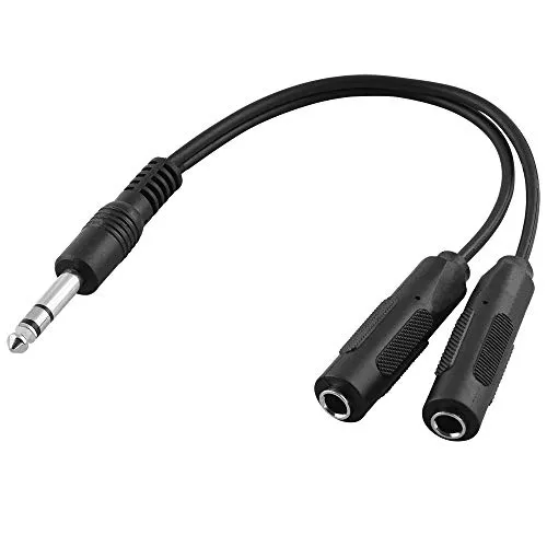 BestPlug 20cm Audio Kabel Adapter - 1 6,3mm Klinke Stecker männlich auf 2 6,3mm Klinke Buchse Kupplung weiblich - Stereo Aux Y-Kabel Splitter Verteiler schwarz