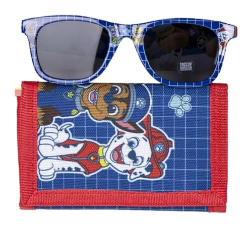 Paw Patrol Sonnenbrillen- und Brieftaschenset - Blau und Rot - UV 400 Schutz und Kategorie 3 Filter - Brieftasche mit mehreren Fächern - Original Produkt entworfen in Spanien