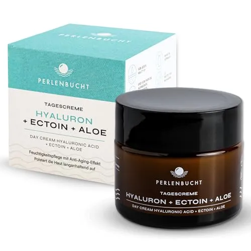 Tagescreme mit Hyaluron, Ectoin & Aloe Vera – Feuchtigkeitscreme für empfindliche & trockene Haut – Anti-Aging Pflege für Damen & Herren – Vegan & parfumfrei – 50ml – PERLENBUCHT