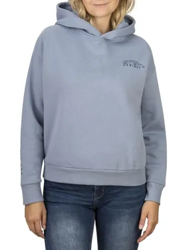 DENIMFY DFEmily Kapuzenpullover Damen - Oversize Sweatshirt in Morning Fog Blue mit stylischem Logoprint, ideal für einen lässigen Look in der Freizeit.
