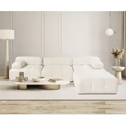 Hanah Home Doblo Ecksofa 3-Sitzer mit Pouffe - Creme - Elegantes Ecksofa in Creme mit stabilem Buchenholzrahmen und vielseitigem Design. Genießen Sie unvergleichlichen Komfort dank der hochwertigen Polsterung und passen Sie Ihre Sitzanordnung flexibel an.