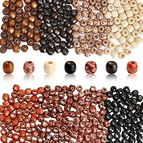 Pcs Natürliche Holzperlen zum Auffädeln, 1.2cm Holz Bastelperlen Makramee mit Großem Loch Abstandsperlen, Runde Holzperlen für DIY Halskette Armband Schmuck Herstellung（8 Stile） 400