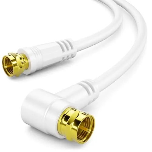 deleyCON 2m SAT TV Antennenkabel Winkel Koaxial Kabel F-Stecker HDTV 4K | 3-fach Schirmung, Winkel auf Gerade, DVB-S, DVB-S2, Radio DAB, DVB-T2 - Weiß