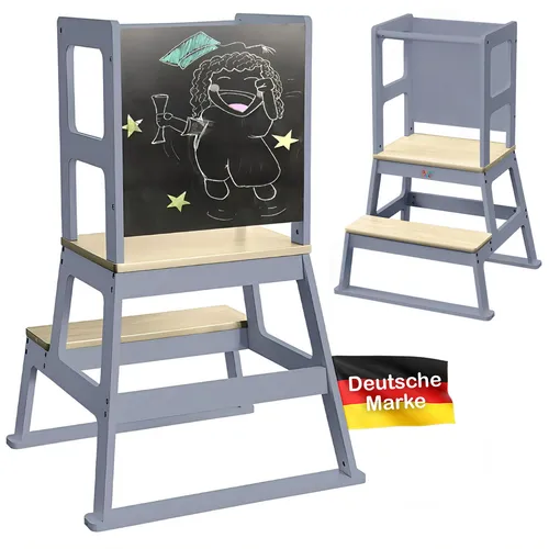 Baby Vivo Lernturm aus Holz - Sicherer Küchenhelfer für Kinder - Trittschemel für Baby- & Kleinkinderzimmer, stabil und sicher mit rutschfesten Polstern, fördert die Hand-Augen-Koordination und lässt sich leicht montieren.