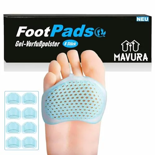 FootPads Gel Fußpolster 8er Set - Hochwertige Silikon-Fußpolster für effektiven Vorfußschutz, atmungsaktiv und wiederverwendbar, entlasten die Füße und lindern Unbehagen beim Gehen.