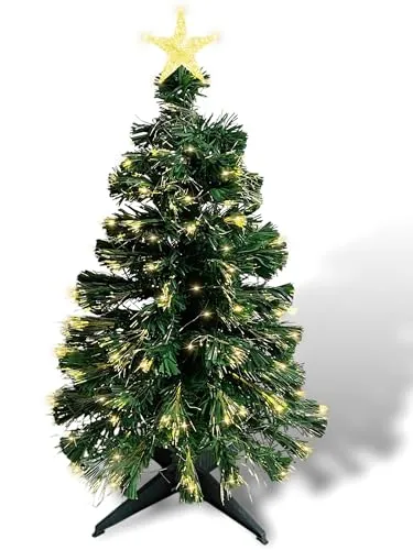 Fiberglas Weihnachtsbaum: Deko-Tannenbaum, LED-Beleuchtung mit Stern, 90 cm (Glasfaser Weihnachtsbaum, Weihnachtsbaum LED, Weihnachtsbaumbeleuchtung, warmweiß)