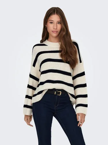 JDY Damen JDYjusty L/S Stripe Knt Noos Jumper Pullover - Gestreifter Damenpullover aus grobstrick mit tief angesetzten Schultern, ideal für lässige Looks und angenehm weichem Griff.