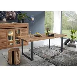 Massivmoebel24 Esstisch MONTREUX - Natur geölt mit Kufengestell - Esstisch MONTREUX aus Wild- und Zerreiche, 160x90x76 cm, mit auffälliger Riss-Optik und modernem Metallgestell. Perfekt für ein stilvolles Esszimmer.