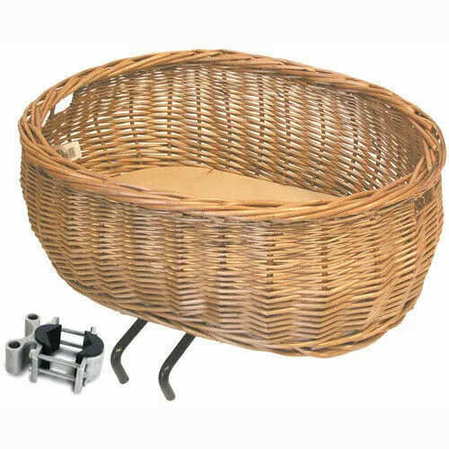 Basil Tierfahrradkorb Pluto, Brown, 50 x 37 x 20 cm - Fahrradtaschen - Robuster Stahl/Rattan Korb mit Kissen, ideal für den Transport von Haustieren, inklusive verstellbarem Befestigungsbügel.