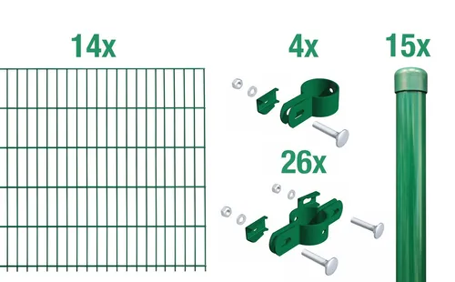 Alberts Einstabmattenzaun 8-6-4, 2,0 m hoch und 28 m lang, grün - Gartenzäune mit langlebiger Kunststoffbeschichtung, 100% rostgeschützt und ideal für stabile Einfriedungen in jedem Garten.
