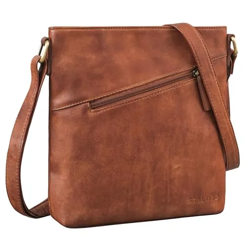 STILORD 'Stella' Vintage Handtasche Damen Leder klein zum Umhängen Schultertasche für Freizeit Shopping Abend Tablettasche Echtleder, Farbe:brandy - cognac