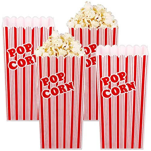 infactory Popcornbecher: 4er-Set Wiederverwendbare Popcorn-Boxen, 2 Liter, rot-weiß gestreift (Popcorn Becher wiederverwendbar, Popcorneimer, Behälter Plastik)