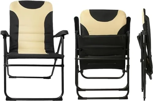 osoltus Campingstuhl Alu Hochlehner MPO Van Schwarz/Beige - Klappstuhl für Innen- & Außenbereich, modern und pflegeleicht, mit einer maximalen Rückenlehnenhöhe von 65 cm für optimalen Komfort beim Campen.
