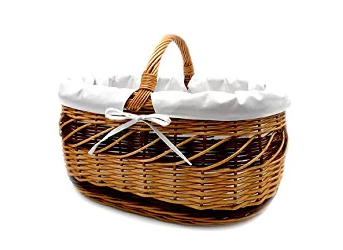 MyBer® Großer Einkaufskorb Weidenkorb Korb geflochten stabiler Tragekorb aus Weide mit Stoffeinlage 42/29/18cm (34 mit Henkel) K1-605-SW
