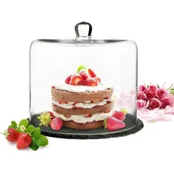 Sendez Tortenglocke auf Schieferplatte 28x25cm - Speiseglocken mit hitzebeständiger Glashaube und stilvoller Schieferplatte, ideal zum stilvollen Servieren von Kuchen und Käse.