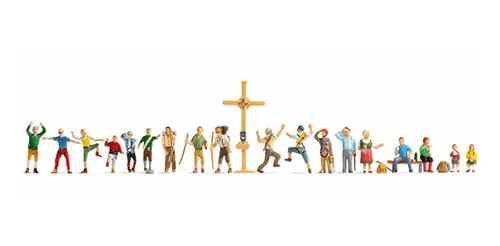 NOCH H0 In den Bergen Figuren XL-Set - Modellbau Figuren Set mit 18 handbemalten Bergsteigern, ideal für lebendige Berg- und Felsenlandschaften. Nachhaltige Verpackung aus 100% Karton.