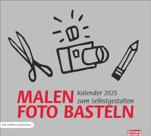 Bastelkalender silber 2025: times&more Kalender. Weiße Innenseiten in einem Blanko-Kalender zum Basteln. Eigene Fotos auswählen und verzieren