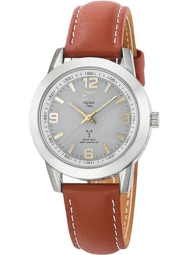 ETT Eco Tech Time Quarzuhr ETT ELS-11495-12L - Elegante Damenuhr mit Solar-Antrieb, 34mm Gehäuse, wasserdicht bis 5ATM und klassischem Design aus Edelstahl und Kalbsleder.