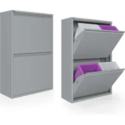 Kaufexpress Mülltrennsystem Metall-Mülltrenner 2 Türen – 4 Einsätze à 15 L - Praktisches Mülltrennsystem für Küche oder Büro – modernes Design mit 4 herausnehmbaren Einsätzen für einfache Entleerung und Reinigung.