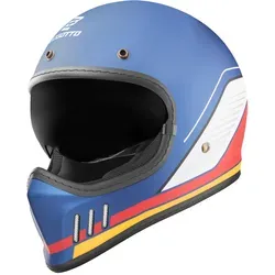 Bogotto FF980 EX-R Caferacer Cross Helm, Größe M - Motorradhelm in weiss-rot-blau mit 3 Schalengrößen und internem Sonnenvisier für optimalen Schutz und Komfort beim Fahren.